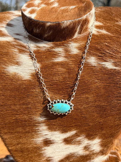 Kingman turquoise oval bar station necklace sterling silver Gregg Yazzie