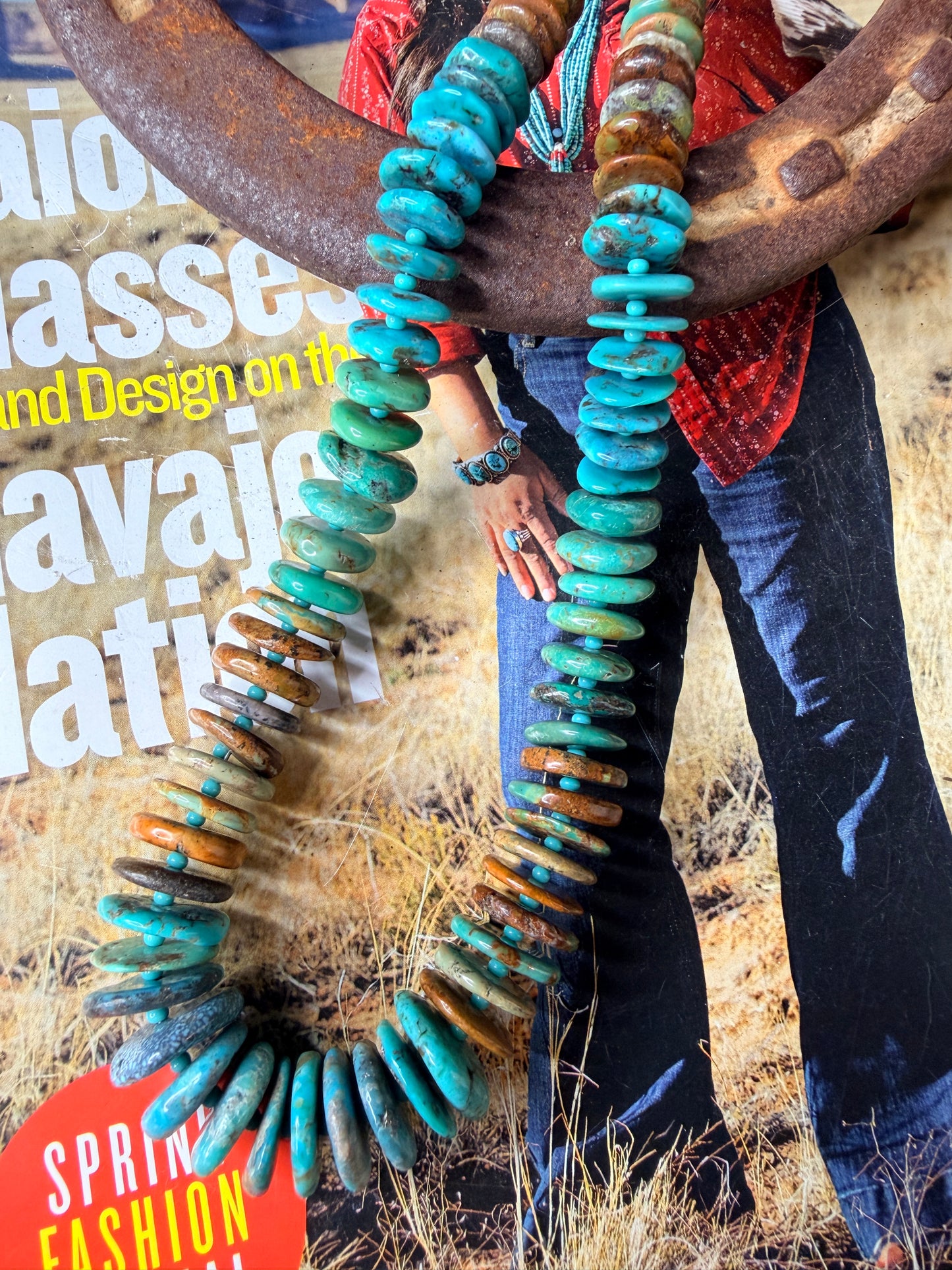 Navajo Handmade Turquoise Beaded Necklace by Kimberly Tom 26”