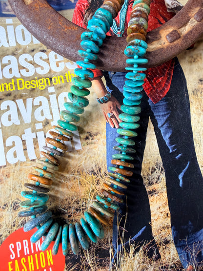 Navajo Handmade Turquoise Beaded Necklace by Kimberly Tom 26”