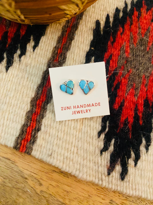 Handcrafted Zuni Turquoise Heart Studs