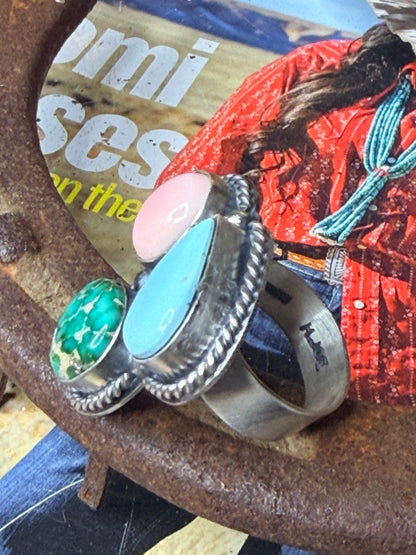 Navajo Handmade Multi Cluster Adjustable Ring