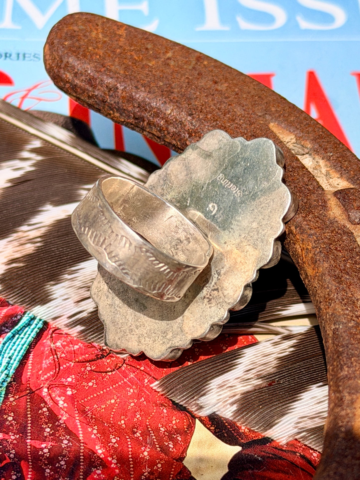 Native Made Red Spiny Oyster Adjustable Ring by Garrison Boyd