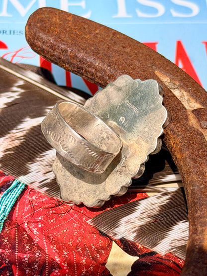 Native Made Red Spiny Oyster Adjustable Ring by Garrison Boyd