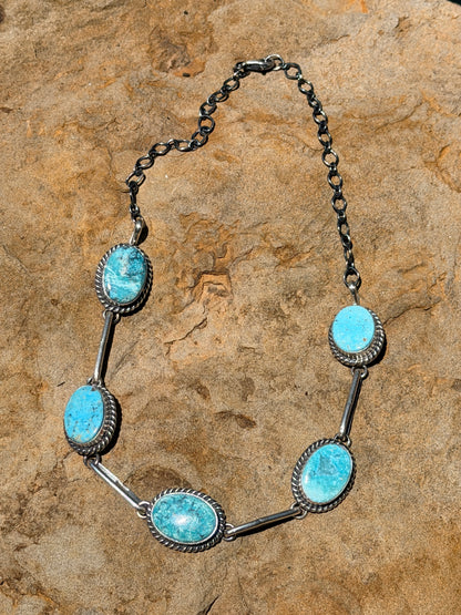 5 Stone Turquoise Choker By Native American Master Silversmith Mary Ann Spencer