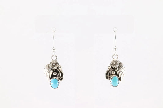 Sterling Silver Detailed Earrings with Kingman Turquoise by Jimson Beli