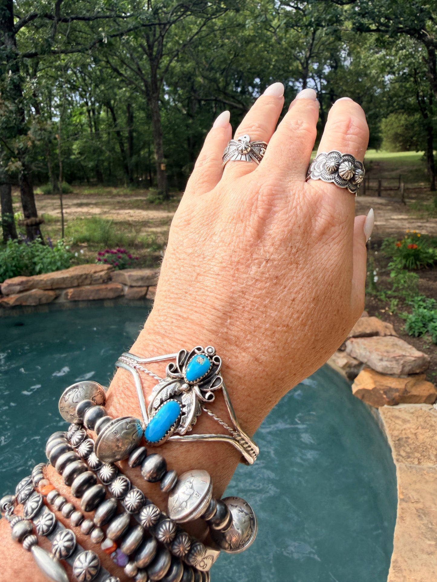 Native Made Sterling Silver Turquoise Bracelet Cuff By Harry B. Yazzie