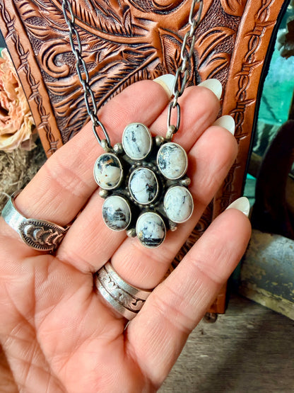 Native Made White Buffalo Cluster Necklace by Travis Jenson