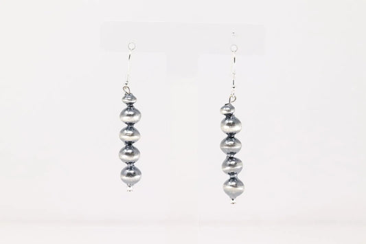 Navajo Handmade Sterling Silver Staple Piece Bead Earrings