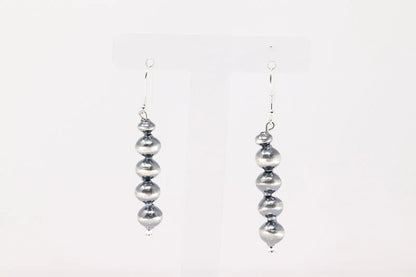 Navajo Handmade Sterling Silver Staple Piece Bead Earrings