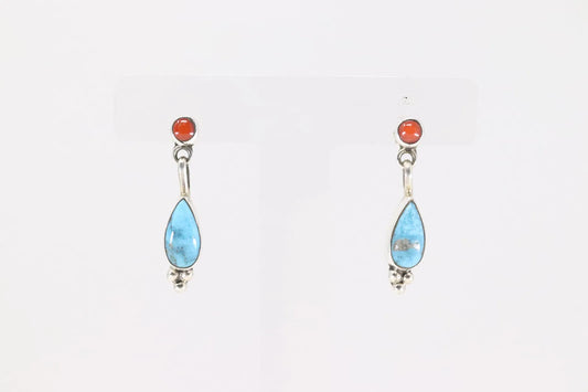 Dainty Turquoise and Coral Earrings by Gary Shorty