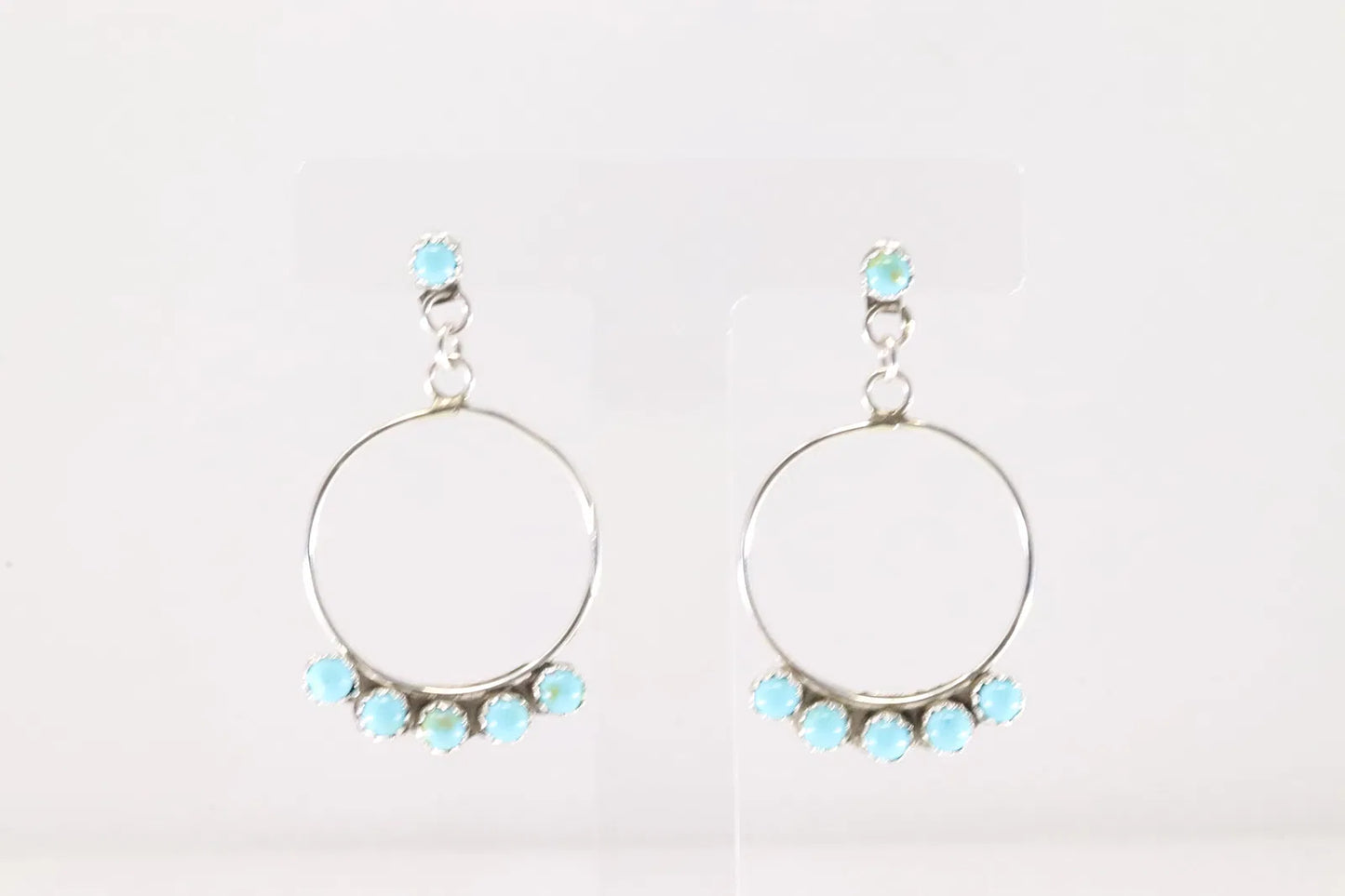 Lightweight Navajo Artist Chee Turquoise and Sterling Hoop Earrings