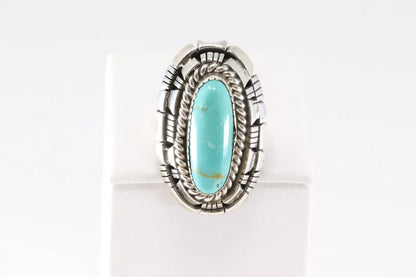 Kingman Turquoise Long Oval Statement ring by W Begay Ring size 6.5