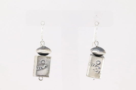 Handmade and stamped Native made barrel and saucer bead earrings