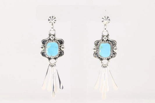 Square Kingman Turquoise with Concho Post Earrings by Delgarito