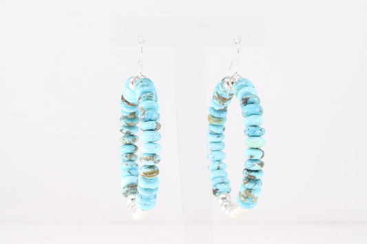 Super cute beade turquoise and sterling silver dangle hoops