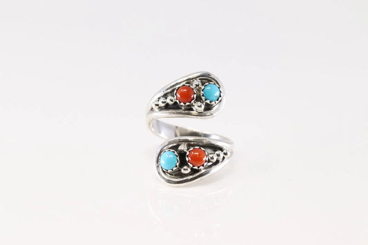 Genevieve Francisco Turquoise and Coral Adjustable Ring