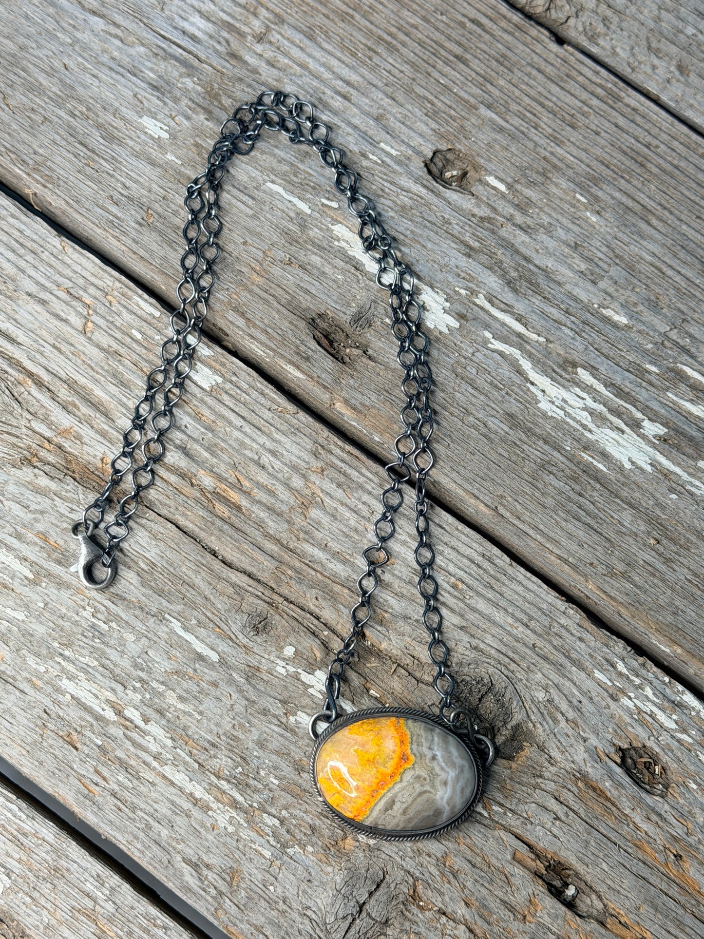 Authentic Sterling Silver Navajo Oval Bumblebee Jasper Necklace by Sheryl Martinez