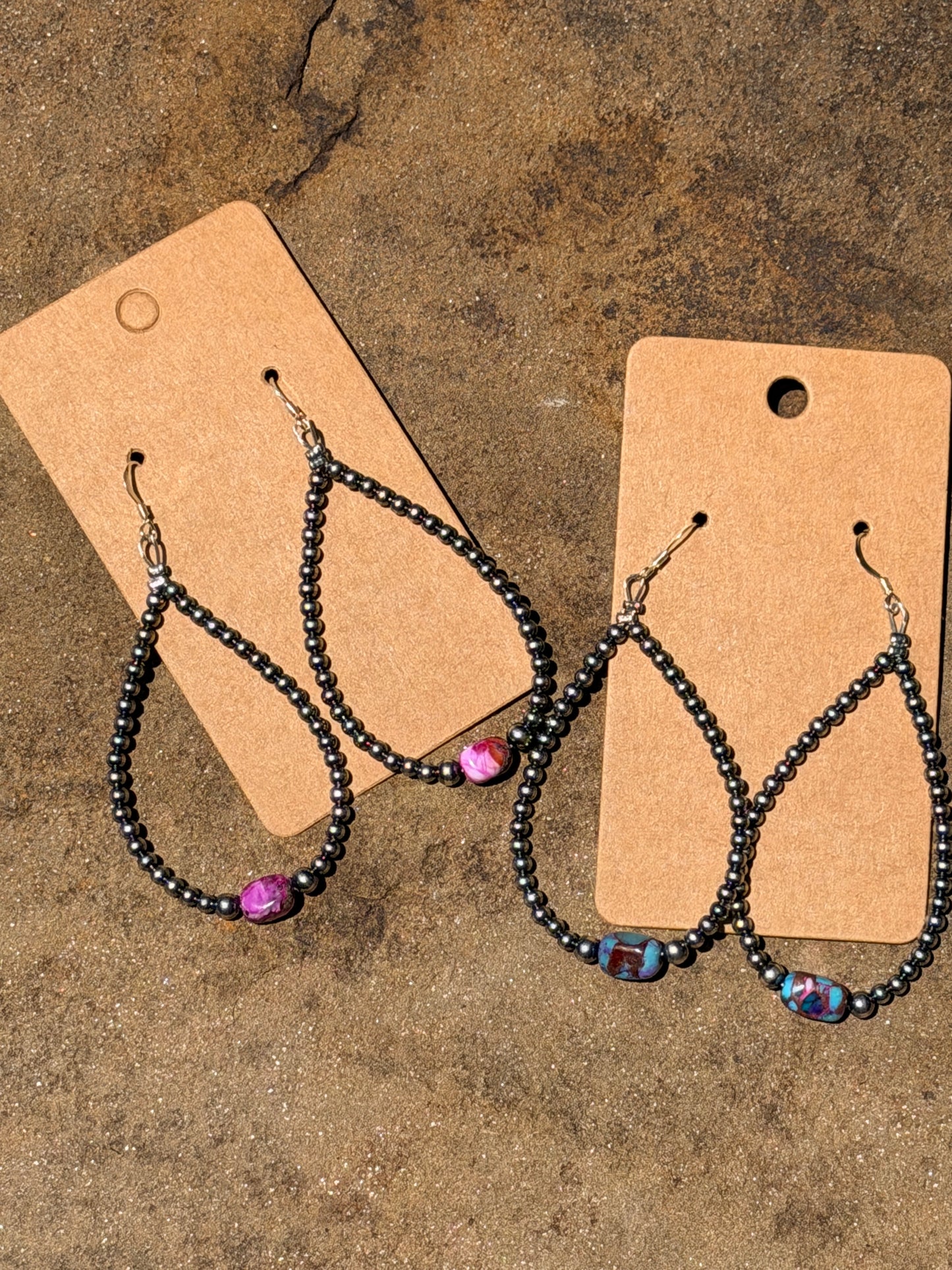 Pink Turquoise & Sterling Silver Pearl Teardrop Earrings