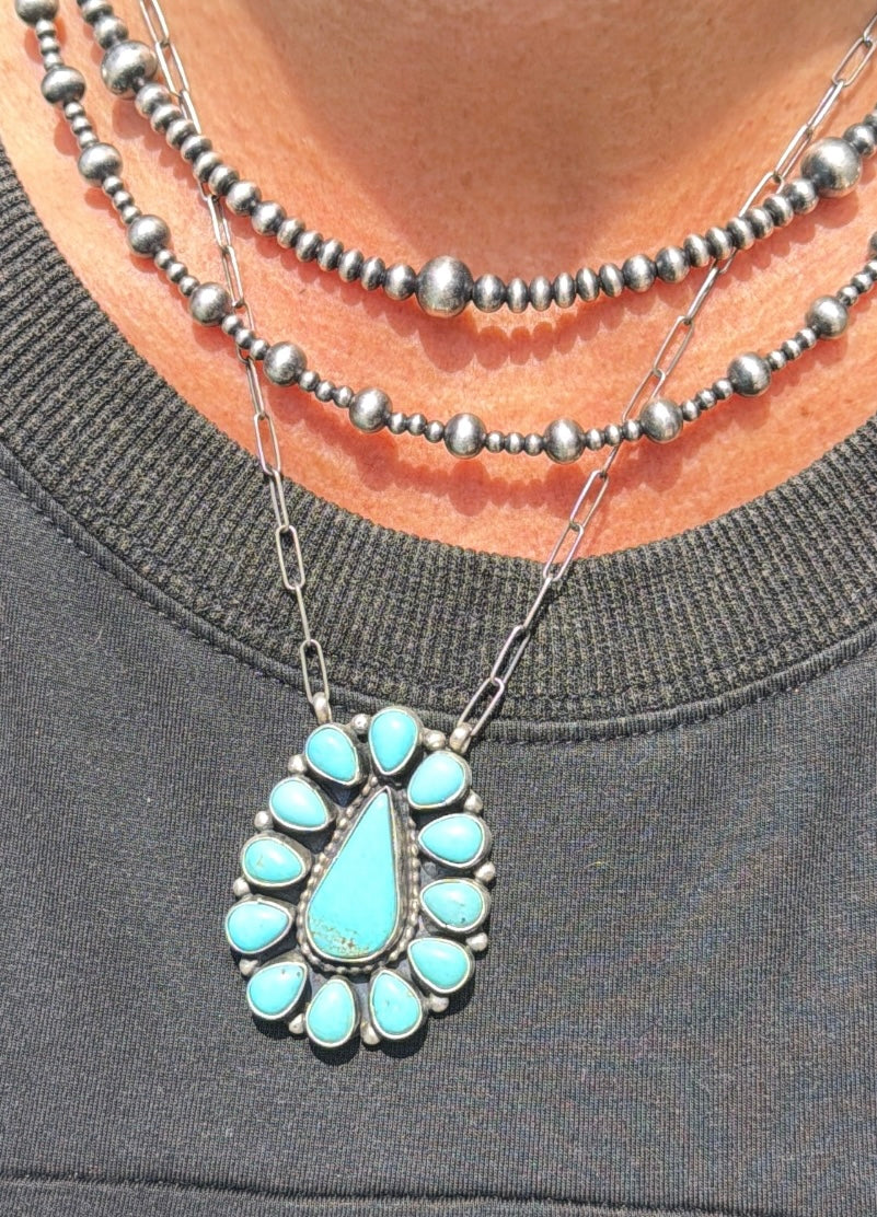 Sheila Becenti Mixed Turquoise & Sterling Silver Cluster Necklace
