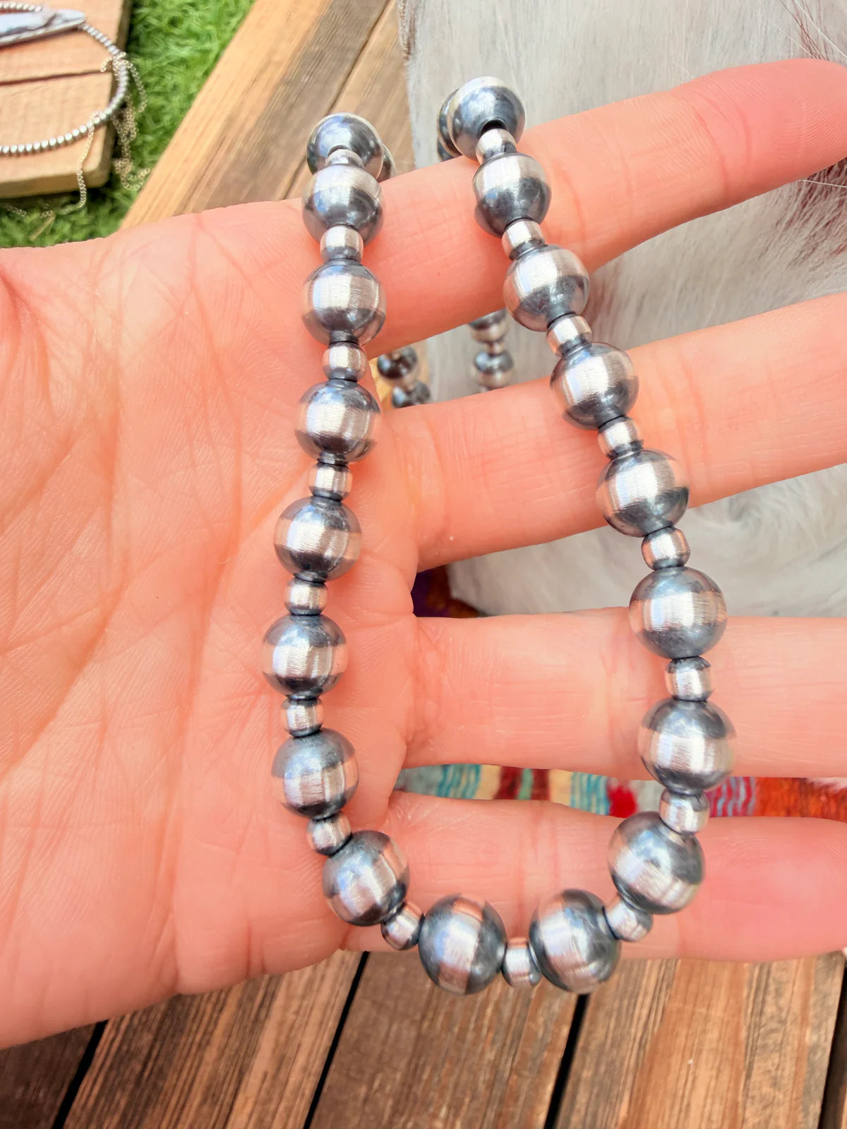 4mm and 8mm Sterling Silver Pearl Hand Strung Beaded Necklace 18”