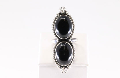Native Made Sterling Silver Black Onyx Adjustable Ring By Eugene Belone.