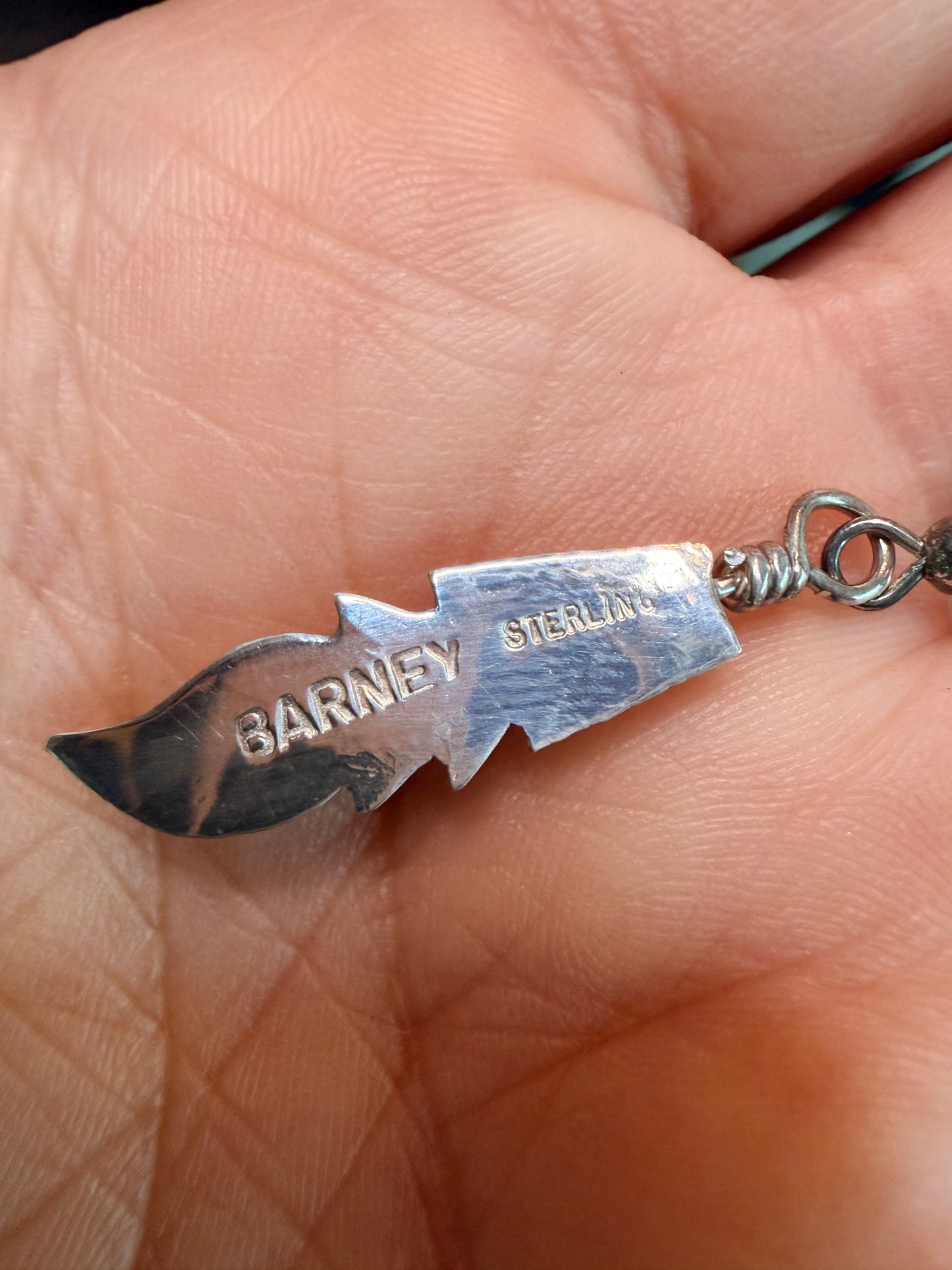 Navajo Handmade Sterling Silver and Kingman Turquoise Feather Earrings by Allen Barney