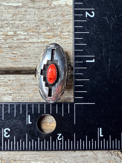 Native American Sterling Silver Spiny Oyster Ring By Felix Perry size 8.5
