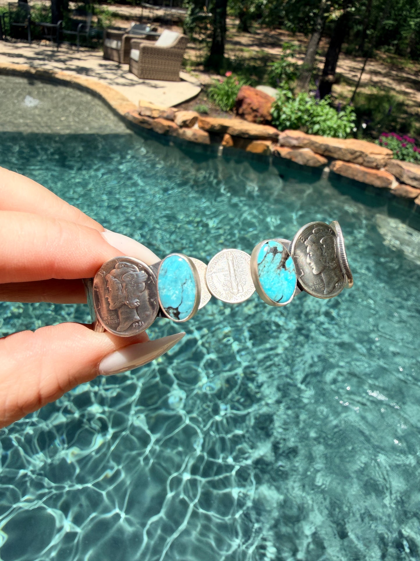 James McCabe Turquoise and Mercury Dime Coin Cuff