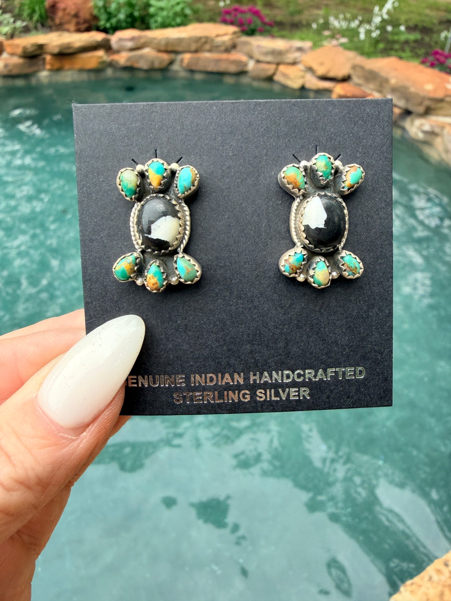 Handmade White Buffalo with Kingman Turquoise Post Studs Earrings