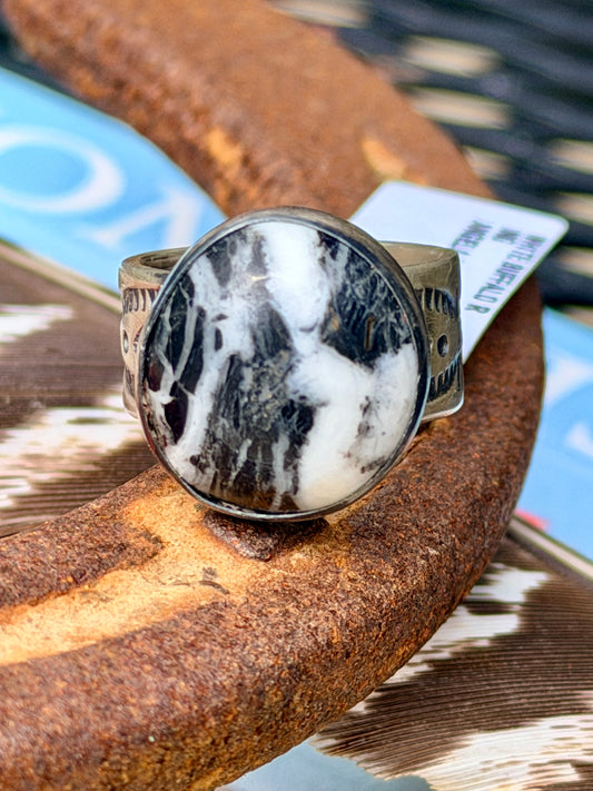 Native Made White Buffalo Ring by Angela Martin size 7