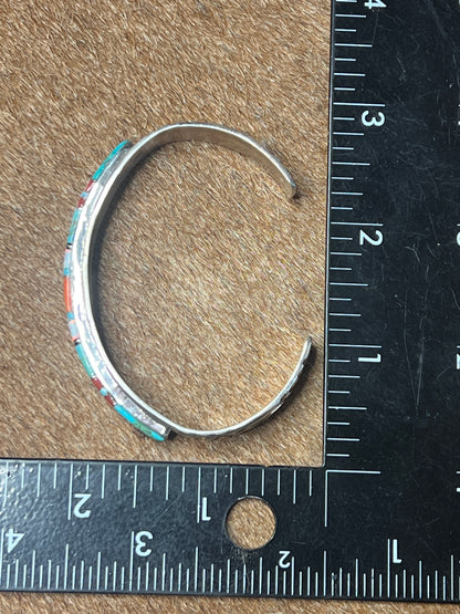 Native Made Multi-Color Stone Inlay Cuff By Mary Lincoln