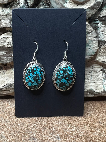 American Indian Authentic Turquoise Sterling Silver Hook Earrings