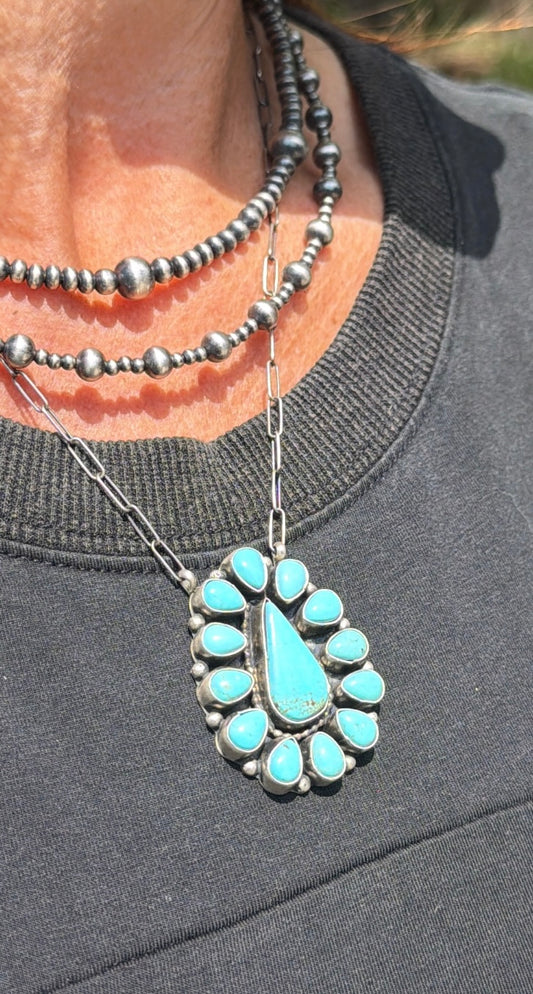 Sheila Becenti Mixed Turquoise & Sterling Silver Cluster Necklace