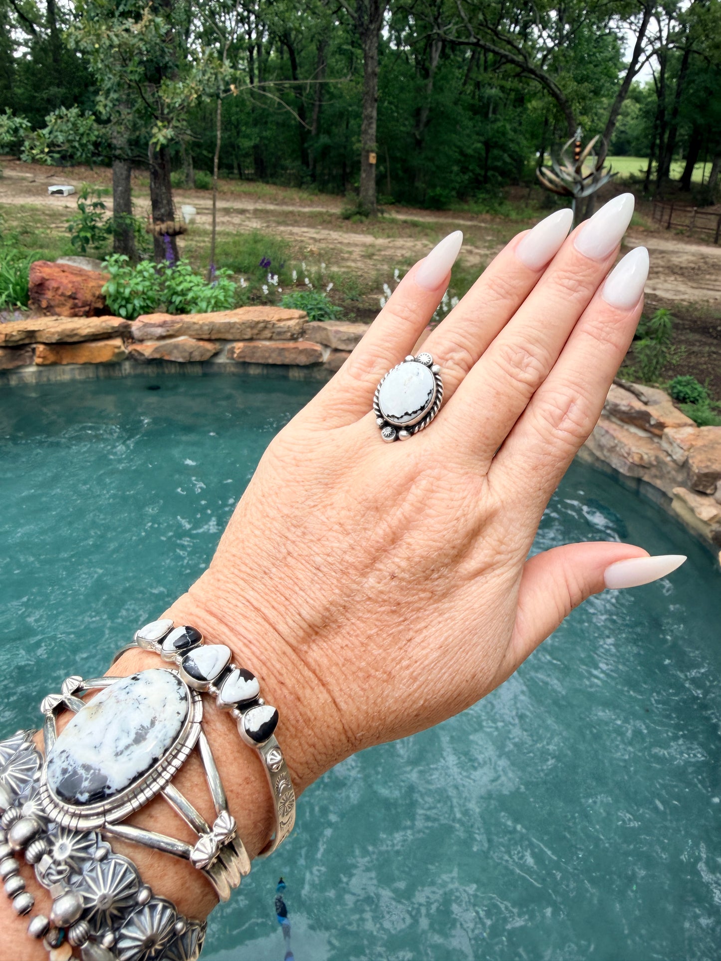 Native Made Adjustable White Buffalo Ring by Eugene Belone