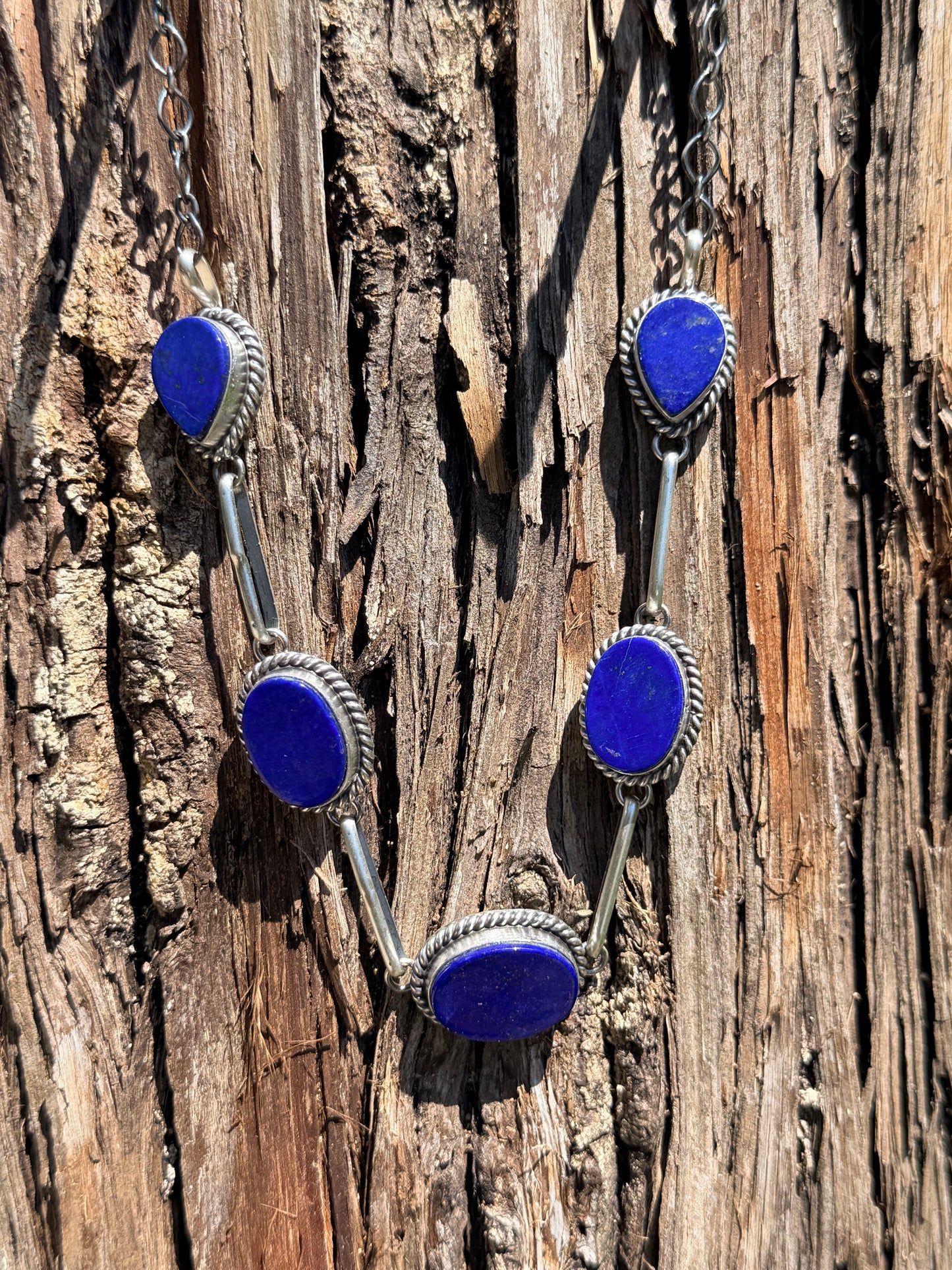 5 Stone Lapis Choker By Native American Master Silversmith Mary Ann Spencer