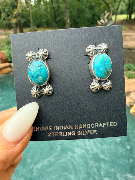 Native Made Turquoise and Sterling Silver Starburst Studs by Judith Dixon