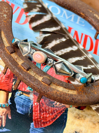 Chimney Butte Pink Conch and Turquoise Shield Bangle