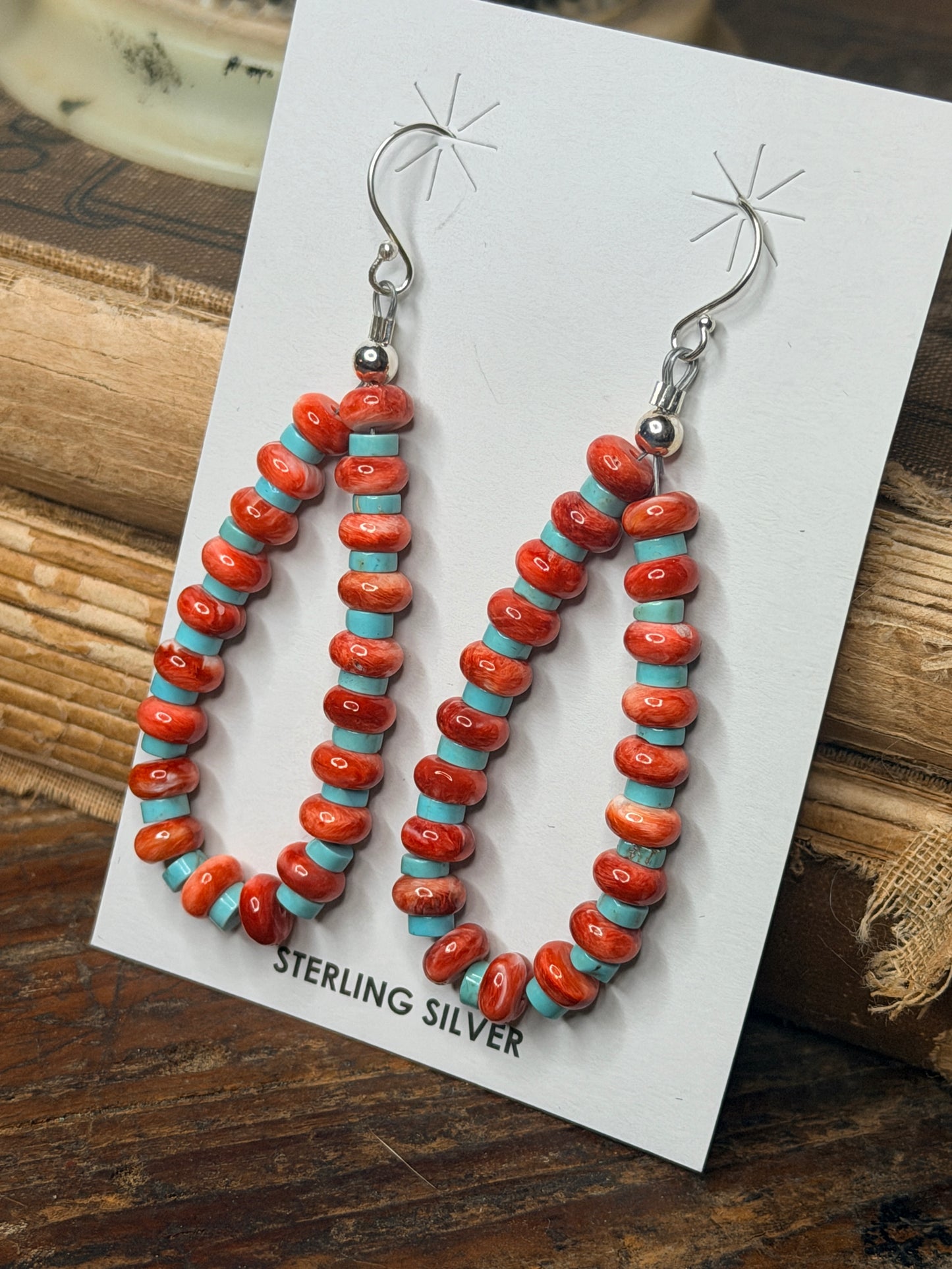 Navajo Handmade Turquoise and Spiny Earrings