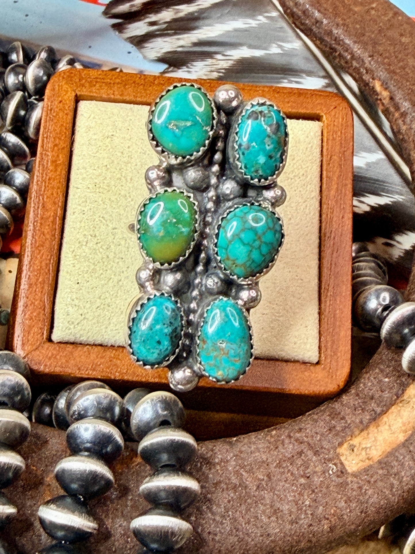 6 Stone Sonoran Gold Turquoise Ring by Sheila Becenti size 7