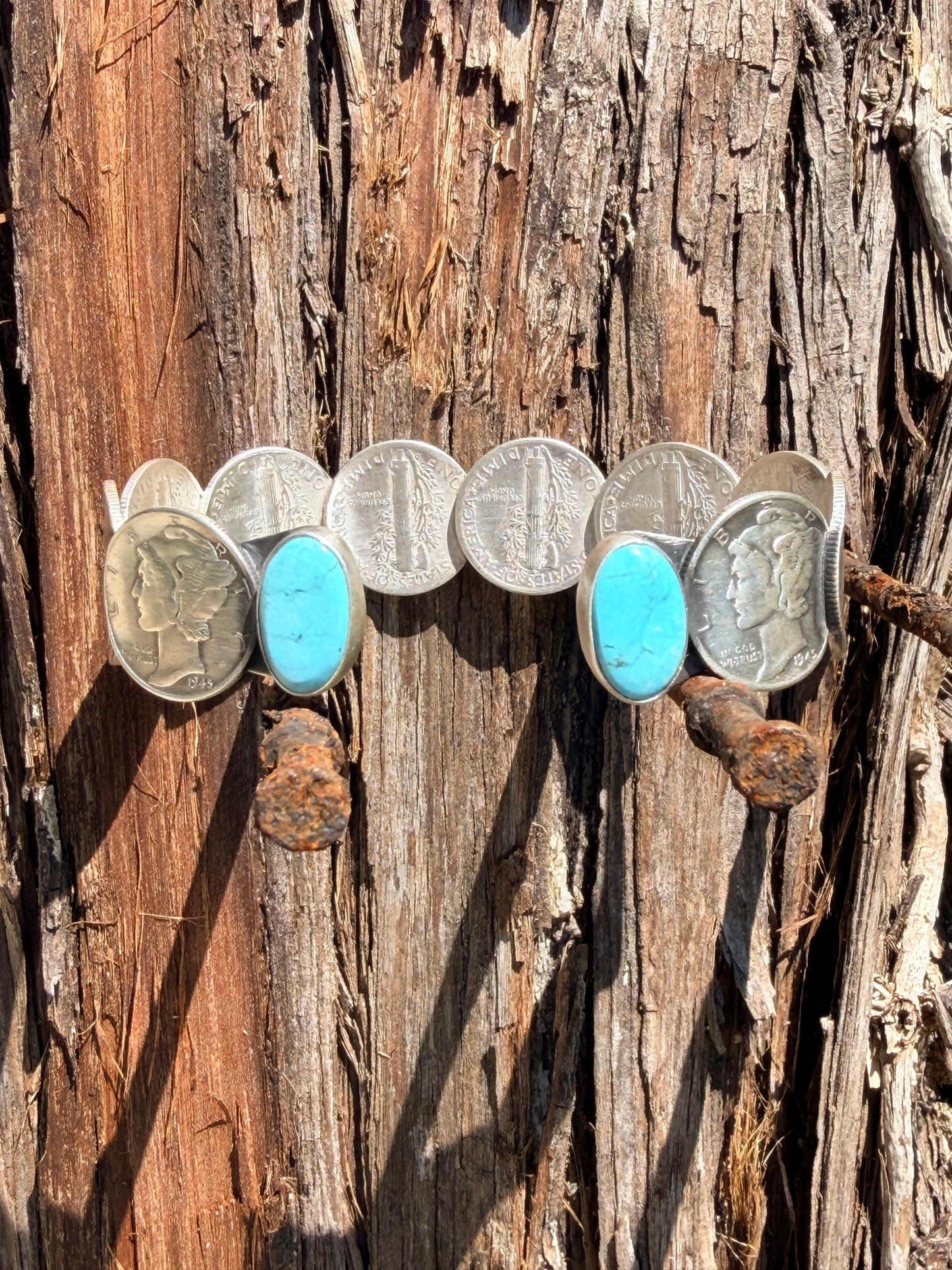 James McCabe Turquoise and Mercury Dime Coin Cuff