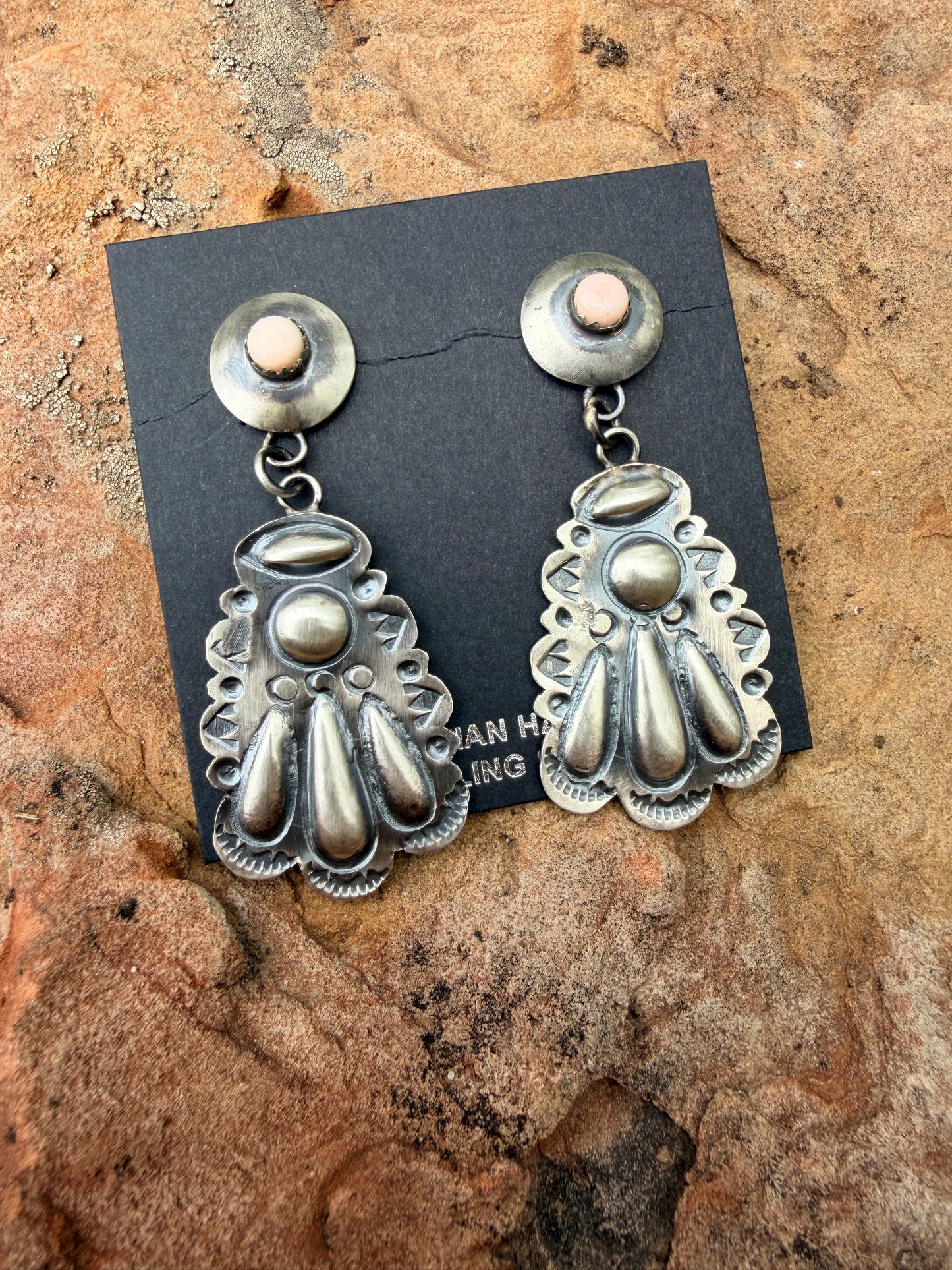 Native Made Queen Pink Conch Concho Post Dangles