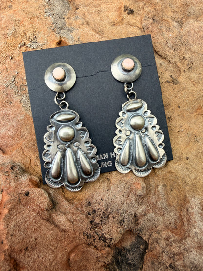 Native Made Queen Pink Conch Concho Post Dangles