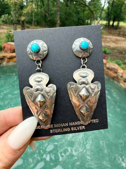 Native Made Tim Yazzie Arrowhead and Turquoise Earrings