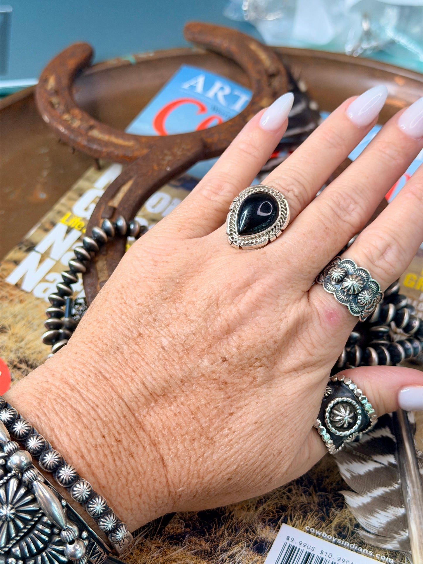 Native Made Onyx & Sterling Silver Ring by Samuel Yellowhair - Size 6