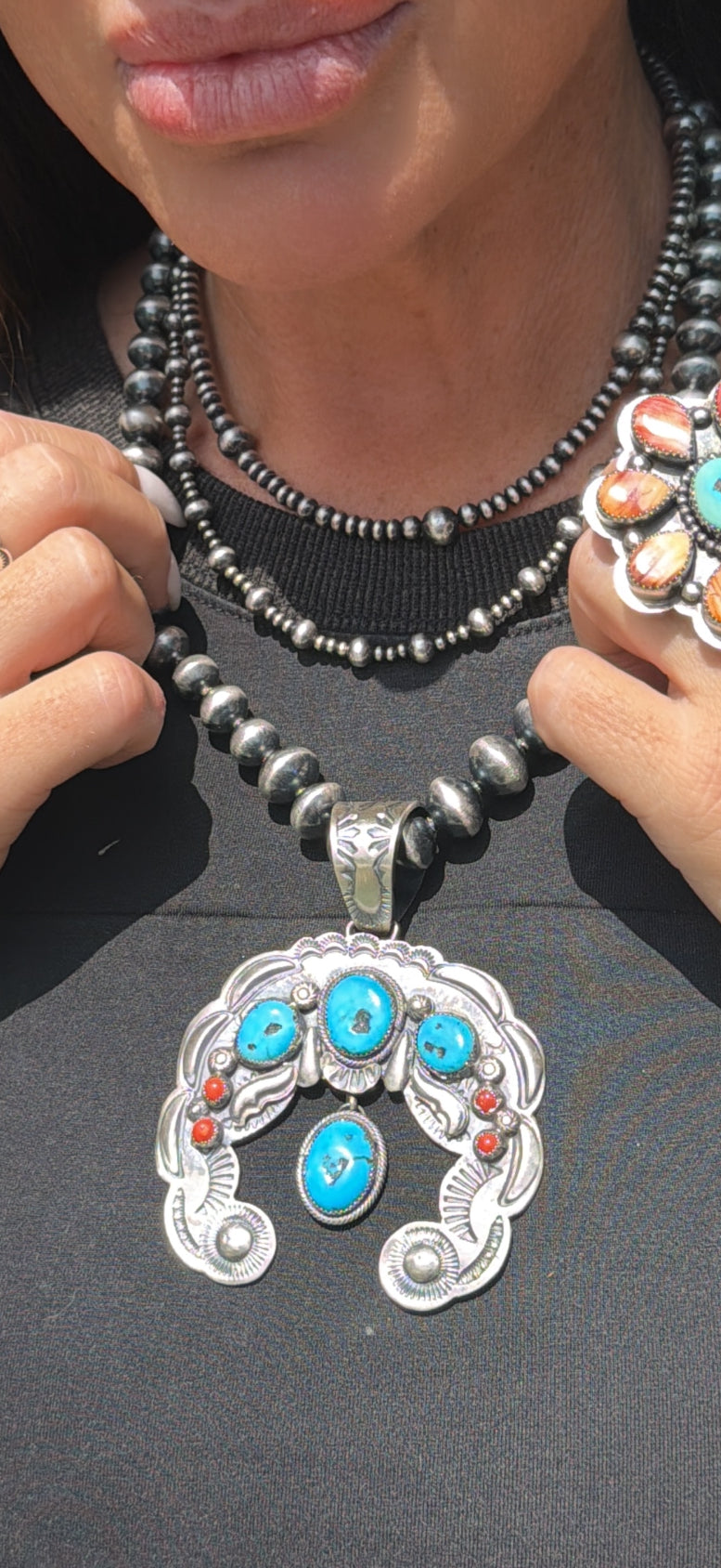 Richard Yazza Sleeping Beauty, Mediterranean Coral & Sterling Silver Naja Pendant