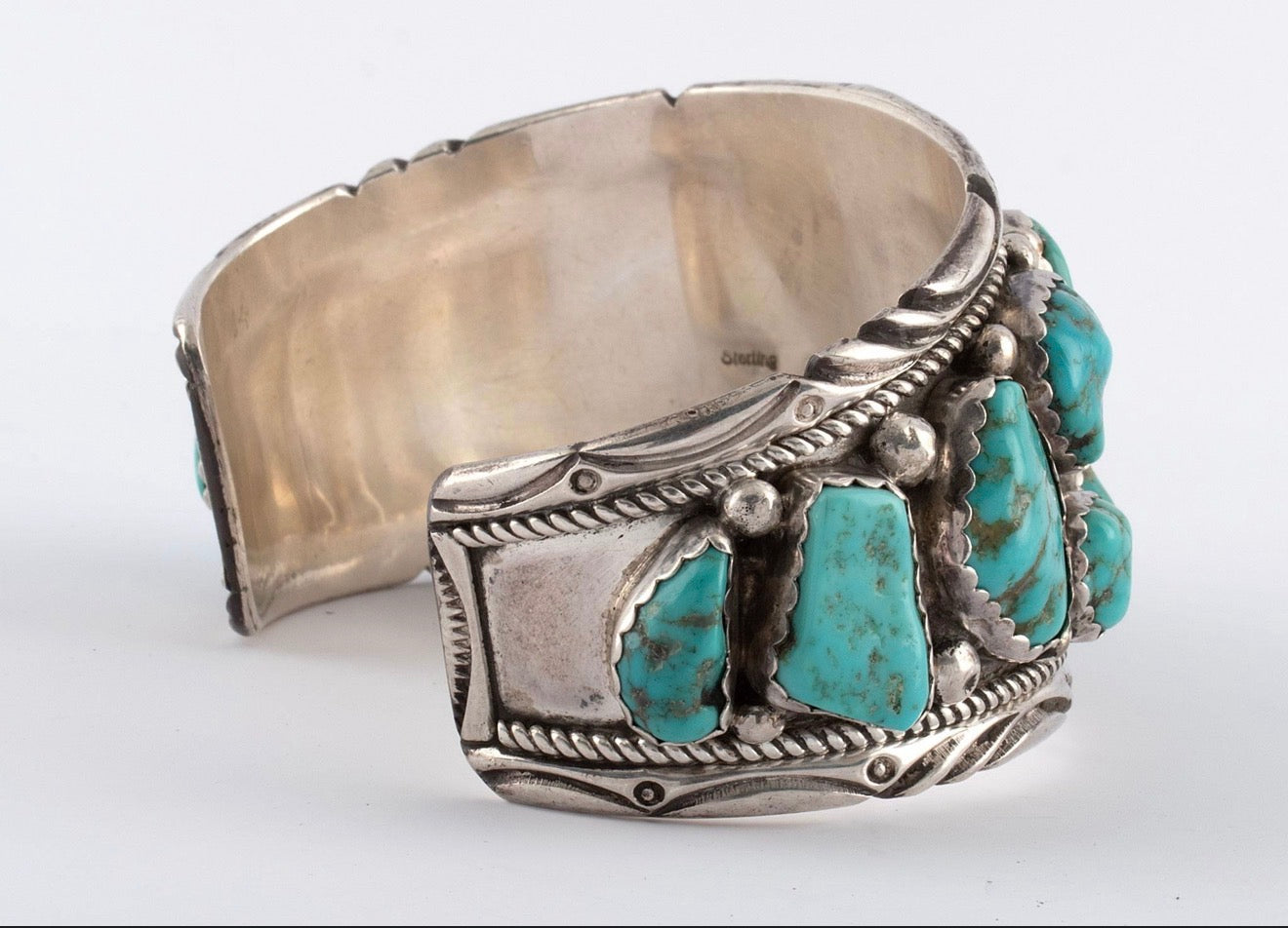 Native American Sterling Silver and Rough Turquoise Nugget Cuff Bracelet