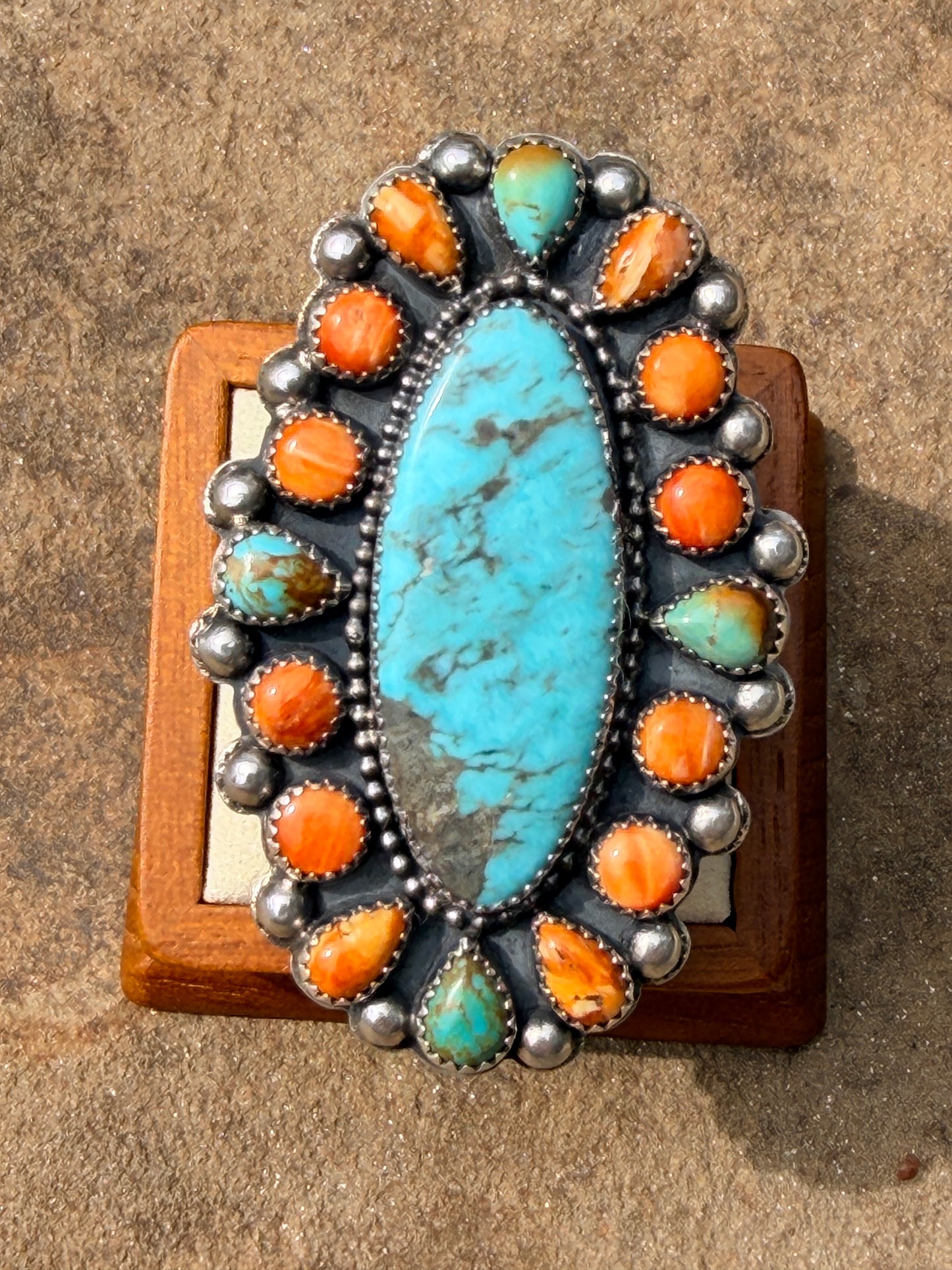 Navajo Made Multi Stone & Sterling Silver Cluster Adjustable Ring