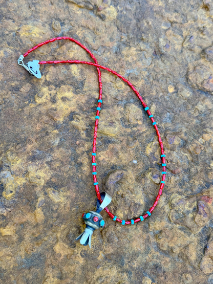Native Made Squash Blossom Pendant on Beaded Necklace by Monica Smith