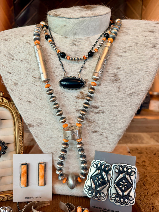 Orange Spiny and Black Onyx Necklace