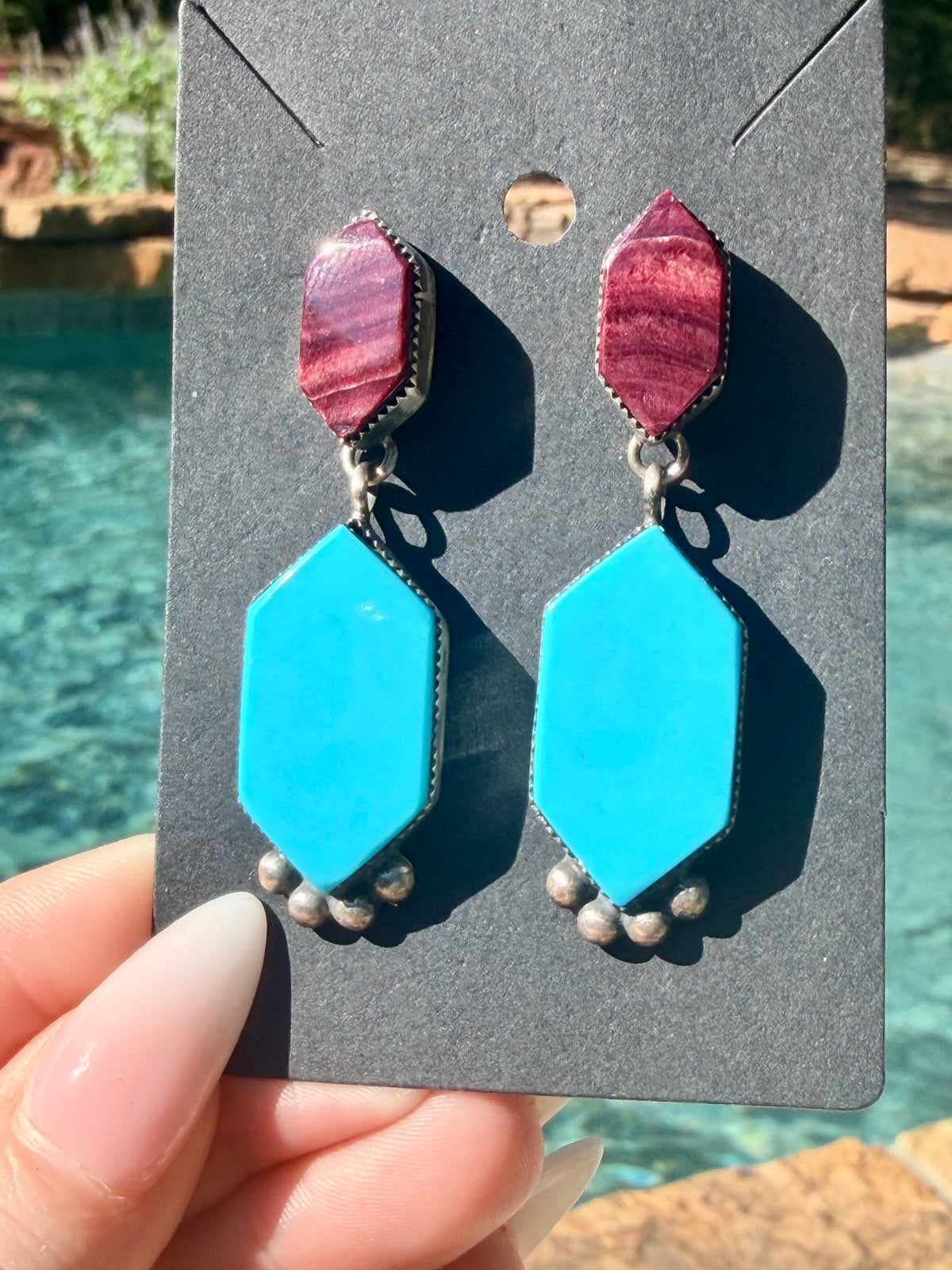 Purple Spiny and Bright Blue Turquoise Earrings by Selena Warner